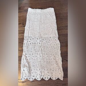Ultra Pink Cream Crochet Maxi Skirt